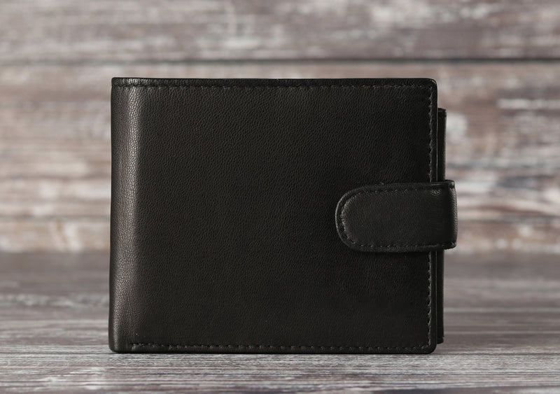 Personalised Engraved Black Bifold Leather Wallet
