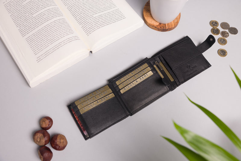 Personalised Engraved Black Bifold Leather Wallet