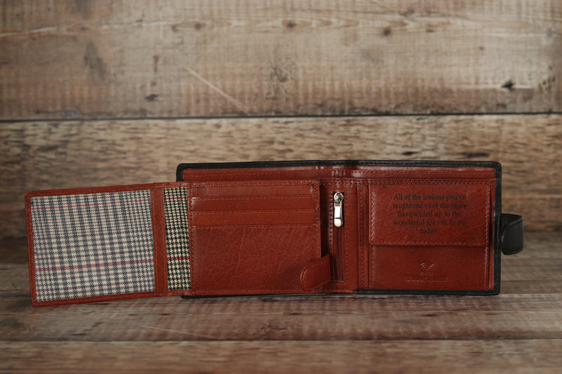 Personalised Engraved Black & Brown Bifold Leather Wallet