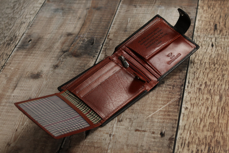 Personalised Engraved Black & Brown Bifold Leather Wallet