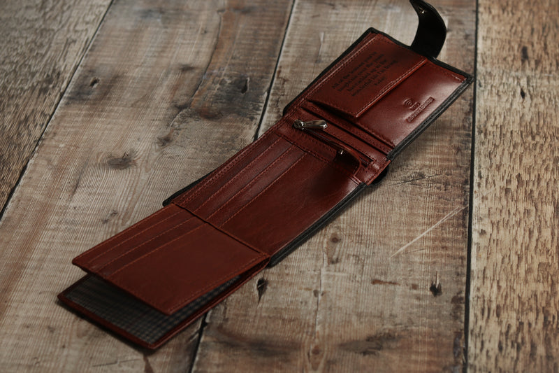 Personalised Engraved Black & Brown Bifold Leather Wallet