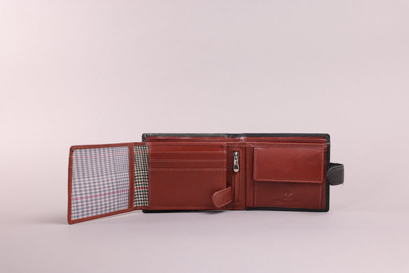 Personalised Engraved Black & Brown Bifold Leather Wallet