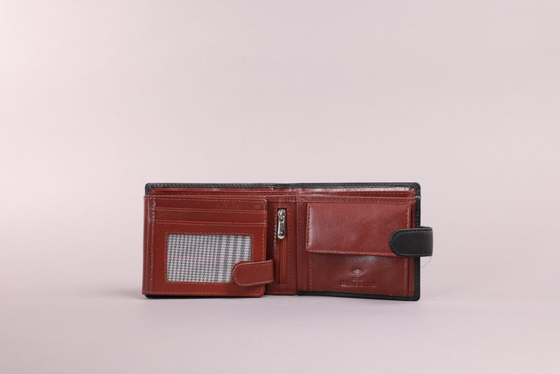 Personalised Engraved Black & Brown Bifold Leather Wallet