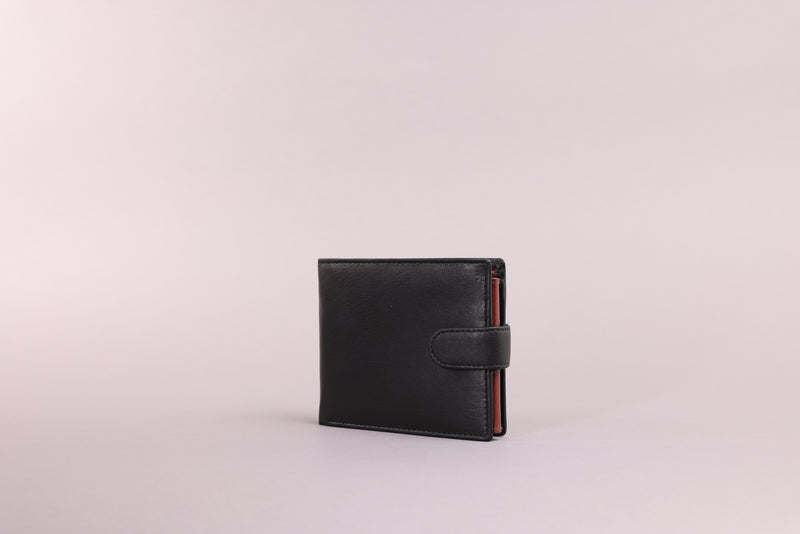 Personalised Engraved Black & Brown Bifold Leather Wallet