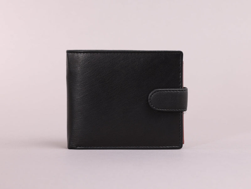 Personalised Engraved Black & Brown Bifold Leather Wallet