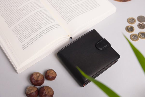 Personalised Engraved Black & Brown Bifold Leather Wallet