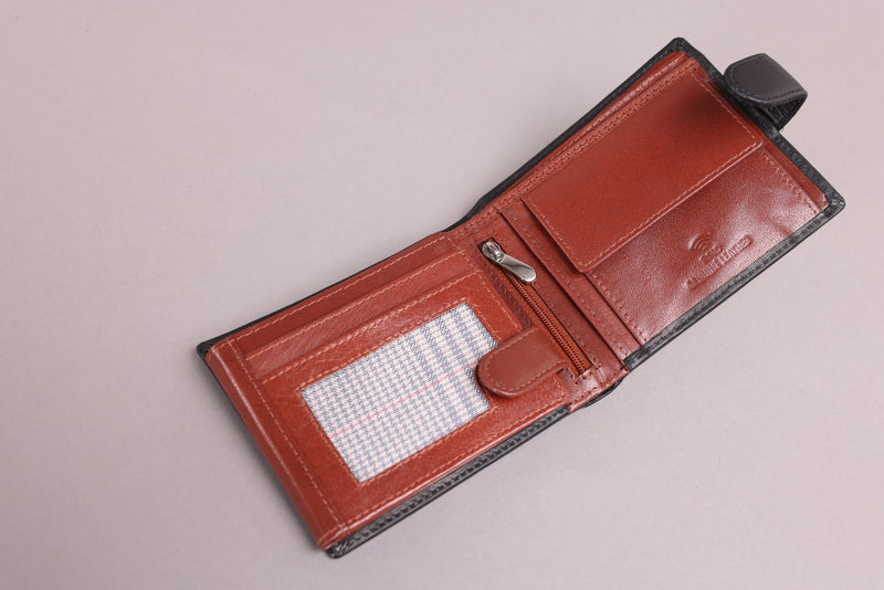 Personalised Engraved Black & Brown Bifold Leather Wallet