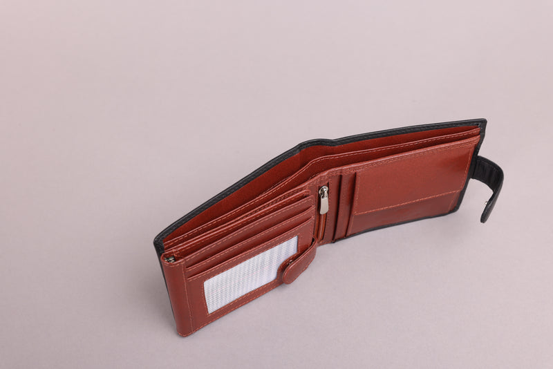 Personalised Engraved Black & Brown Bifold Leather Wallet