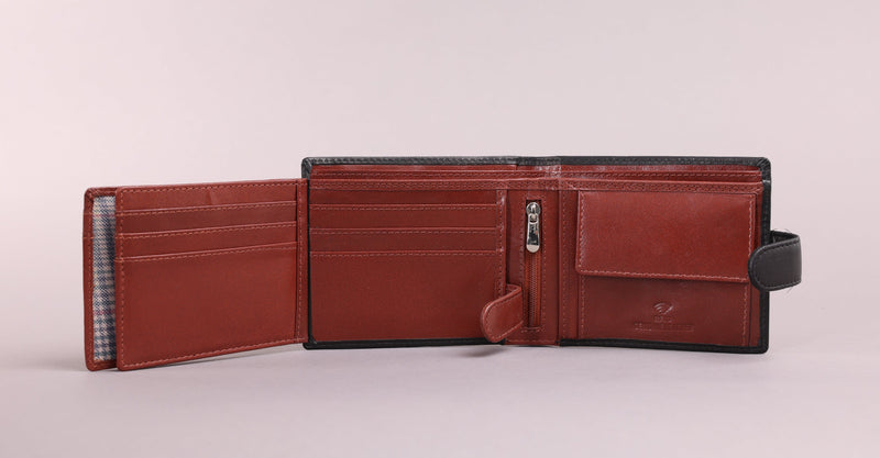 Personalised Engraved Black & Brown Bifold Leather Wallet