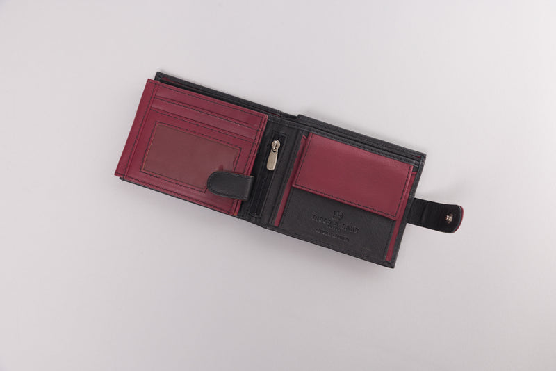 Personalised Engraved Black & Burgundy Bifold Leather Wallet
