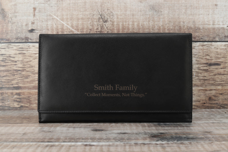 Personalised Engraved Black Leather Travel Wallet