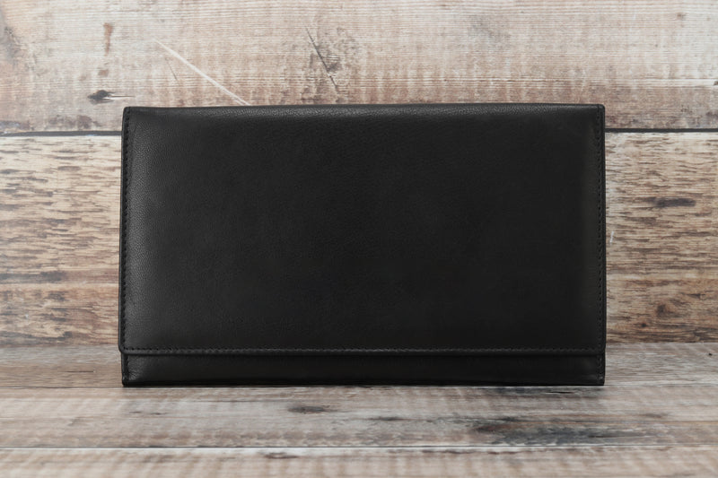 Personalised Engraved Black Leather Travel Wallet