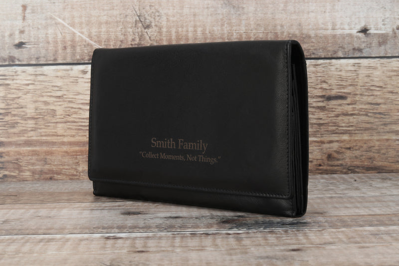 Personalised Engraved Black Leather Travel Wallet