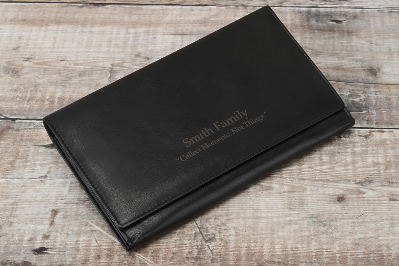 Personalised Engraved Black Leather Travel Wallet