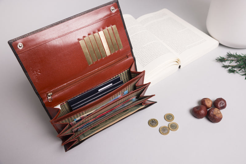 Personalised Engraved Black & Brown Leather Travel Wallet