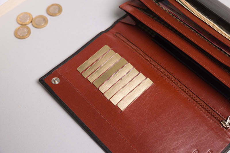 Personalised Engraved Black & Brown Leather Travel Wallet
