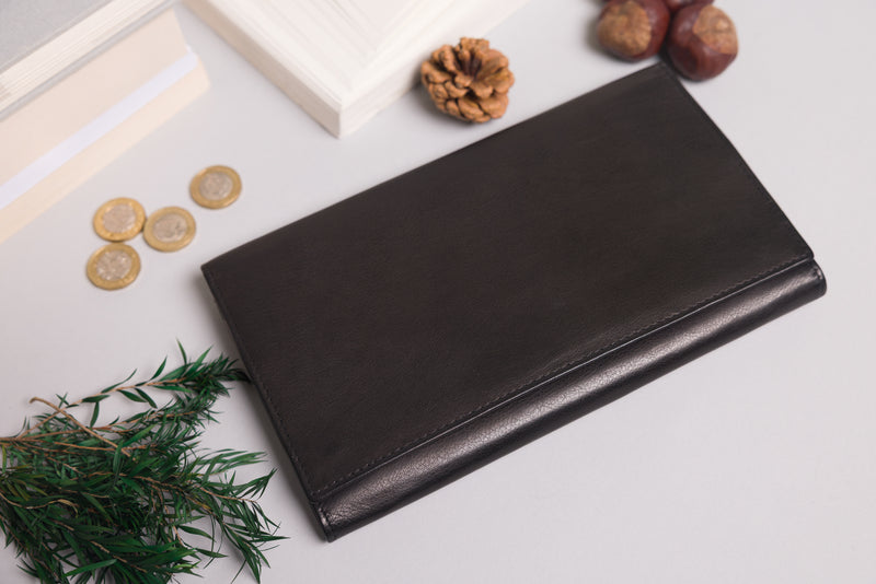 Personalised Engraved Black & Brown Leather Travel Wallet