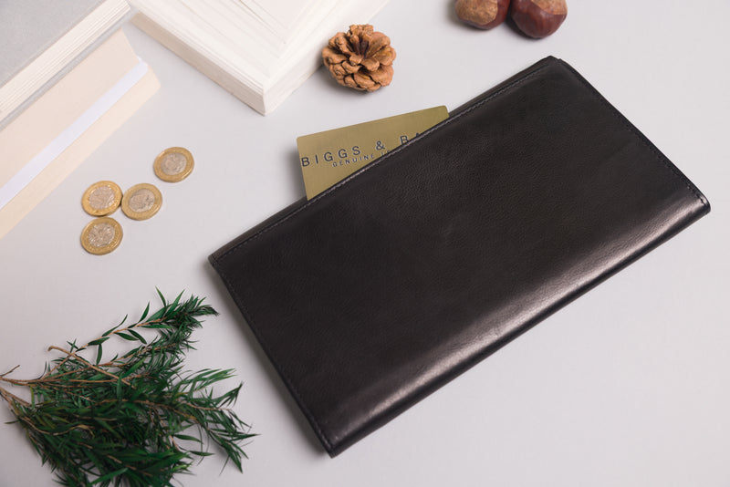 Personalised Engraved Black & Brown Leather Travel Wallet