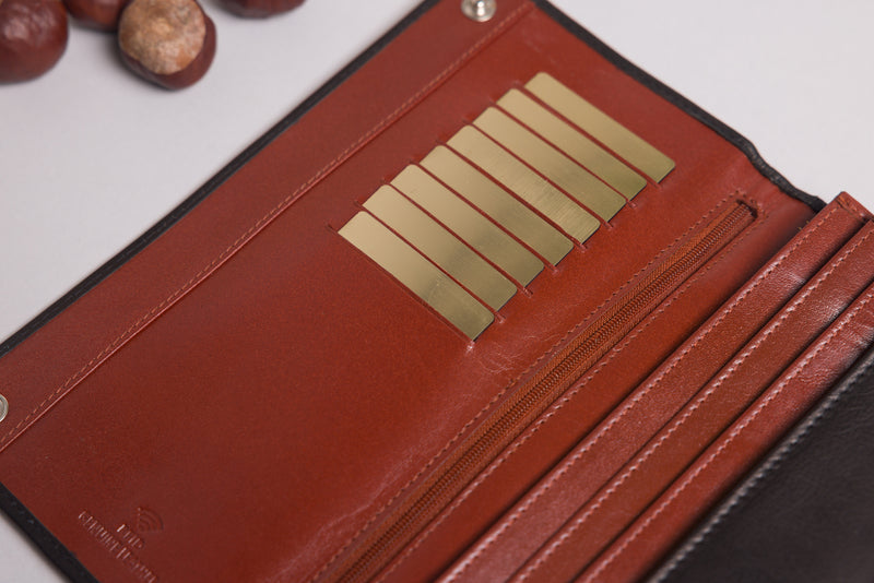 Personalised Engraved Black & Brown Leather Travel Wallet