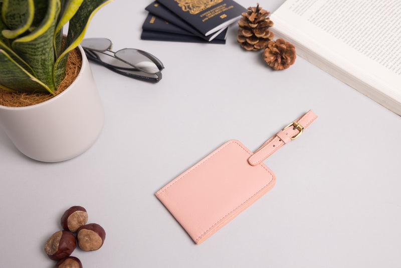 Personalised Engraved Dust Pink Leather Luggage Tag