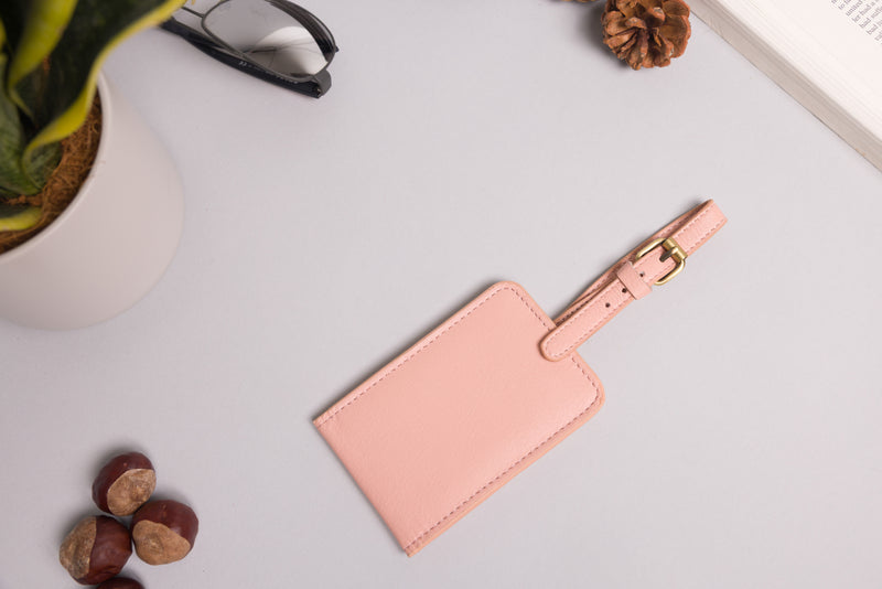 Personalised Engraved Dust Pink Leather Luggage Tag