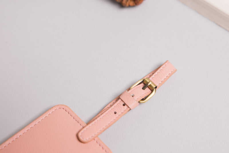 Personalised Engraved Dust Pink Leather Luggage Tag