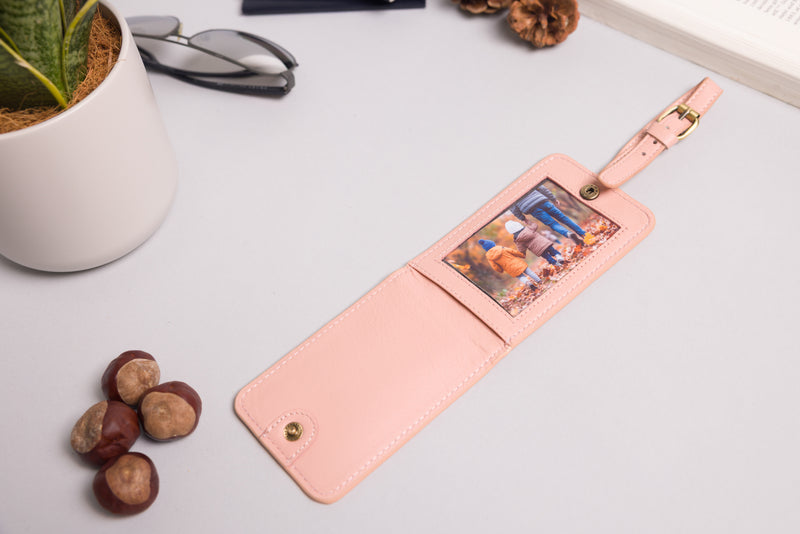 Personalised Engraved Dust Pink Leather Luggage Tag