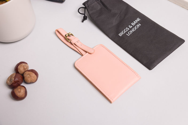 Personalised Engraved Dust Pink Leather Luggage Tag