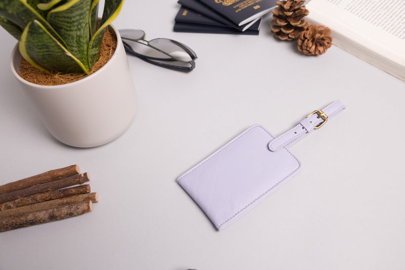 Personalised Engraved Light Purple Leather Luggage Tag