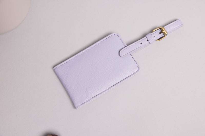 Personalised Engraved Light Purple Leather Luggage Tag