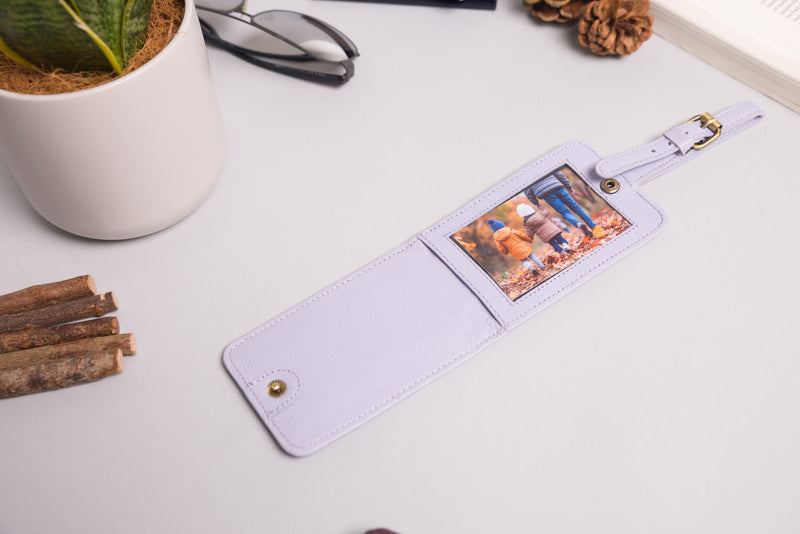 Personalised Engraved Light Purple Leather Luggage Tag