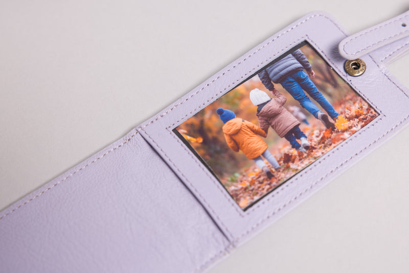 Personalised Engraved Light Purple Leather Luggage Tag