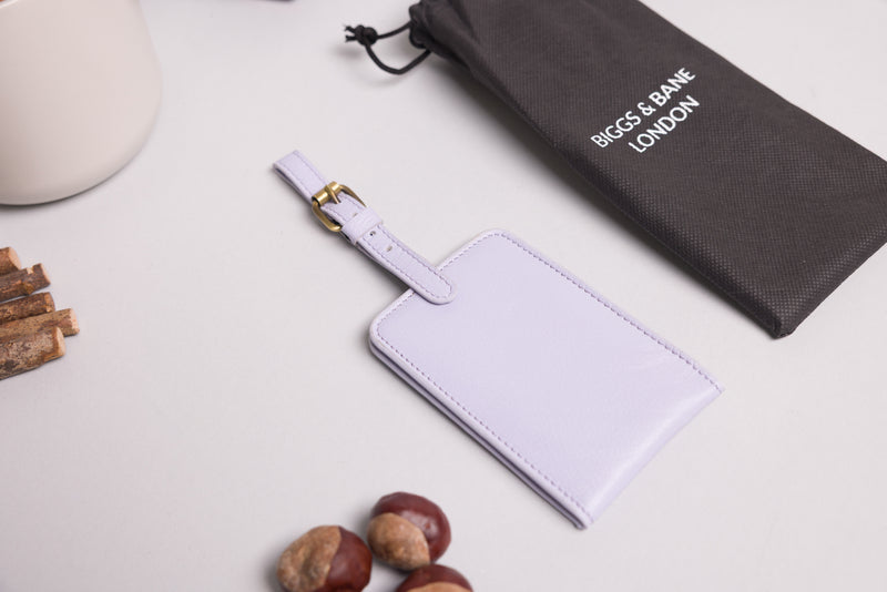 Personalised Engraved Light Purple Leather Luggage Tag