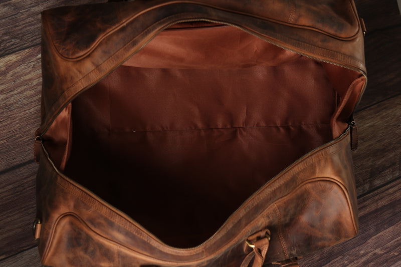 Personalised Engraved Brown Leather Travel Bag