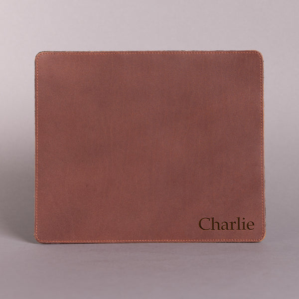 Personalised Engraved Dark Brown Leather Mouse Mat, Desk Pad