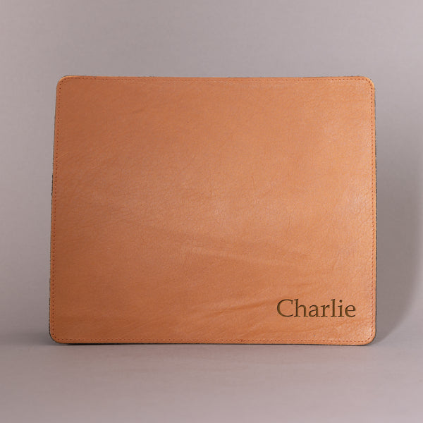 Personalised Engraved Tan Leather Mouse Mat, Desk Pad