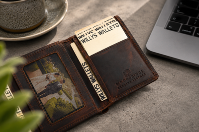 Personalised Dark Brown Leather Wallet – Trifold Design with RFID Protection