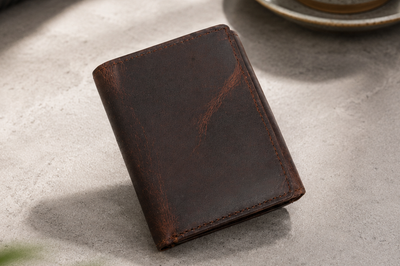Personalised Dark Brown Leather Wallet – Trifold Design with RFID Protection