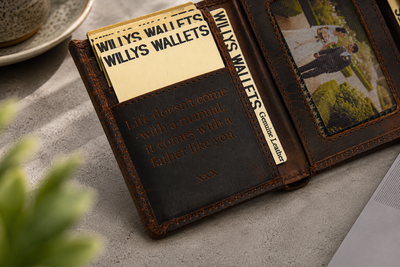 Personalised Dark Brown Leather Wallet – Trifold Design with RFID Protection