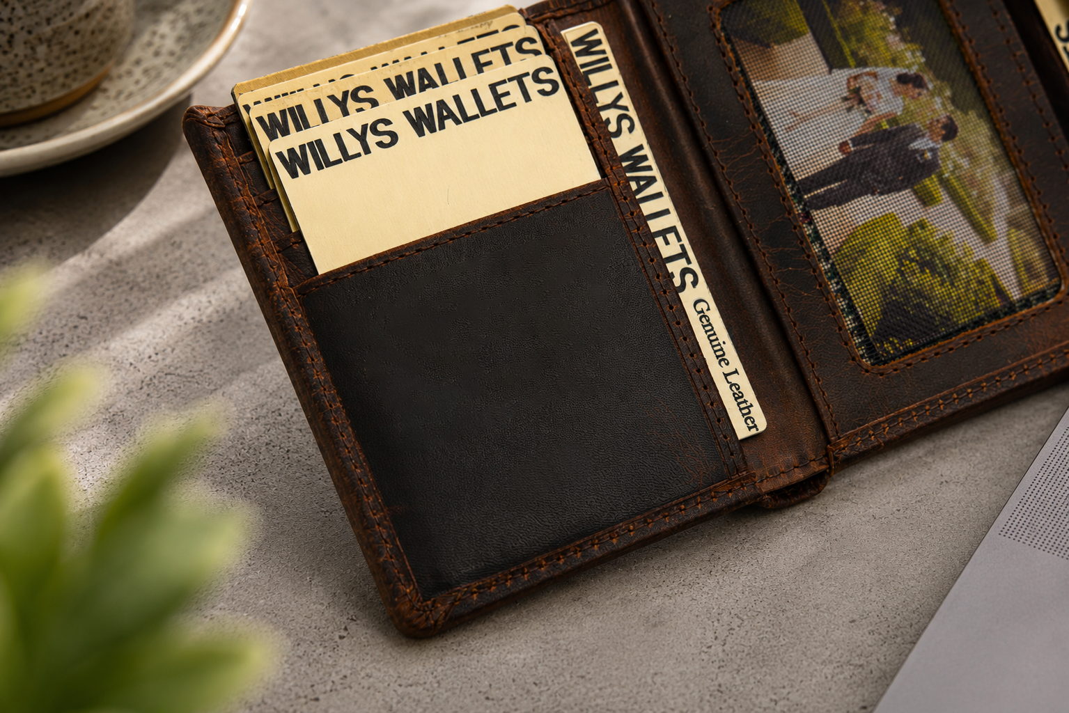 Personalised Dark Brown Leather Wallet – Trifold Design with RFID Protection