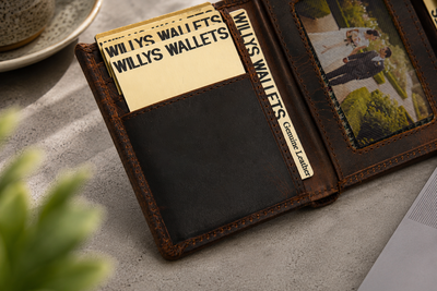 Personalised Dark Brown Leather Wallet – Trifold Design with RFID Protection