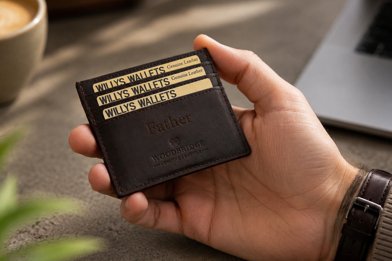 Personalised Dark Brown Leather Card Holder – Slim RFID Wallet