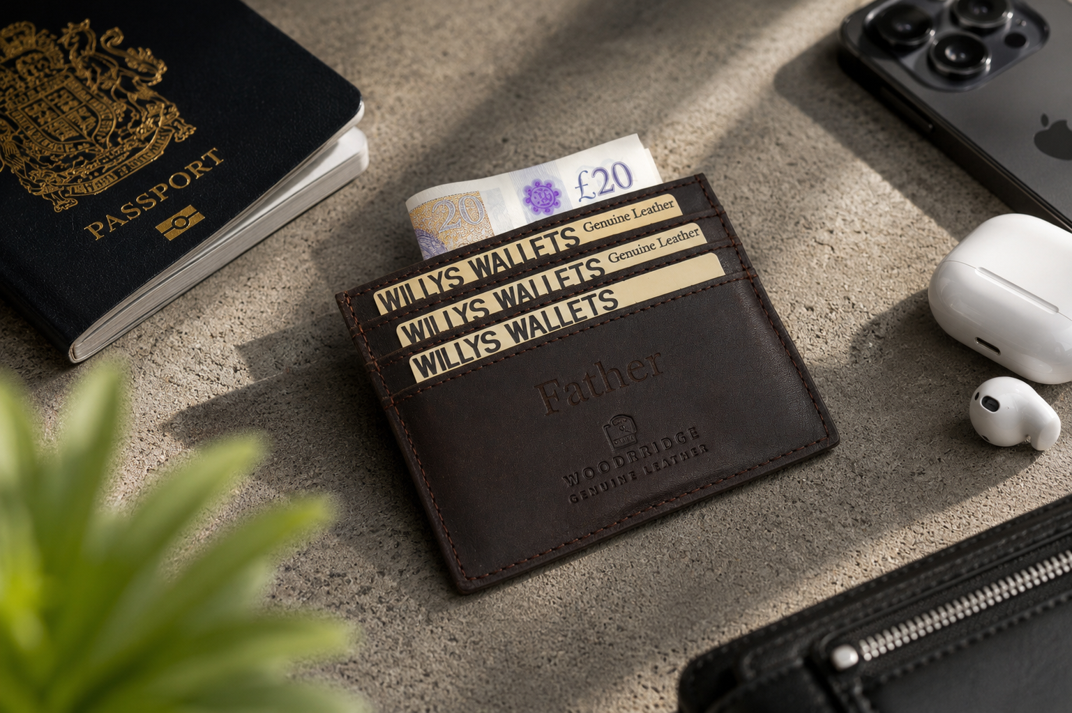 Personalised Dark Brown Leather Card Holder – Slim RFID Wallet
