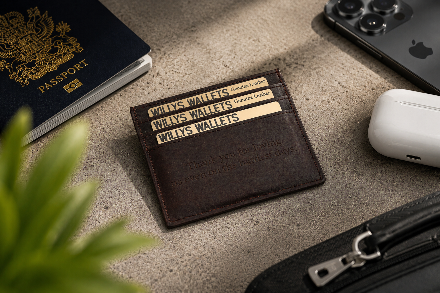 Personalised Dark Brown Leather Card Holder – Slim RFID Wallet