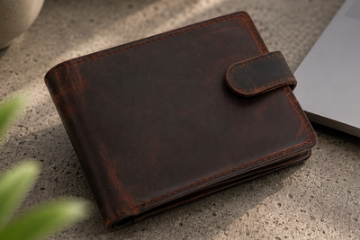 Personalised Dark Brown Leather Wallet – Bifold with Card Holder Slots & RFID Protection