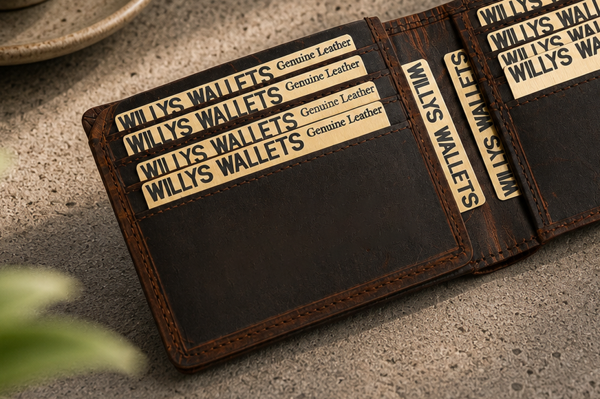 Personalised Dark Brown Leather Wallet – Bifold with Card Holder Slots & RFID Protection