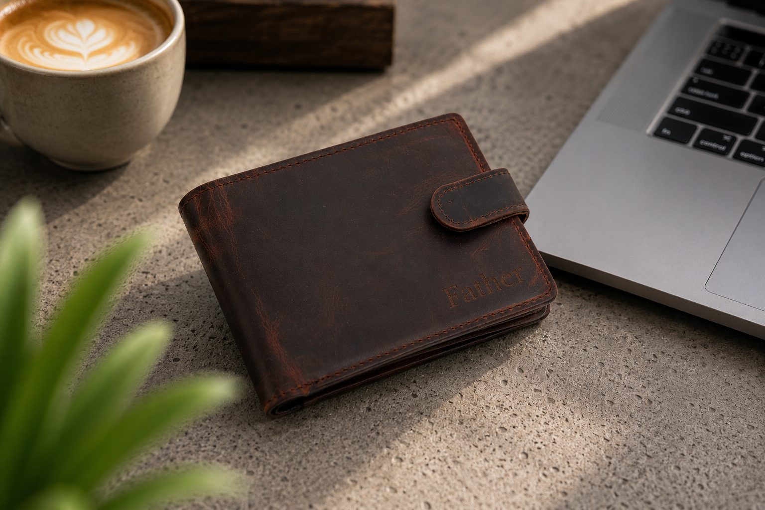 Personalised Dark Brown Leather Wallet – Bifold with Card Holder Slots & RFID Protection