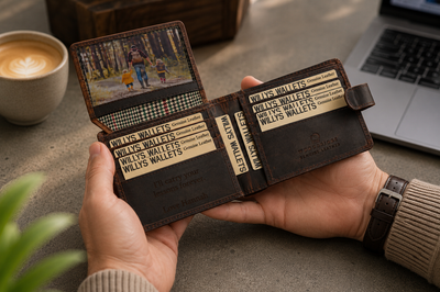 Personalised Dark Brown Leather Wallet – Bifold with Card Holder Slots & RFID Protection