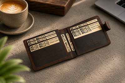 Personalised Dark Brown Leather Wallet – Bifold with Card Holder Slots & RFID Protection