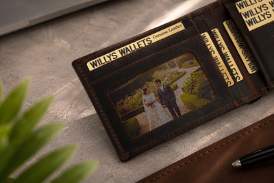 Personalised Dark Brown Leather Wallet – Bifold with Zip Coin Pocket & RFID Protection